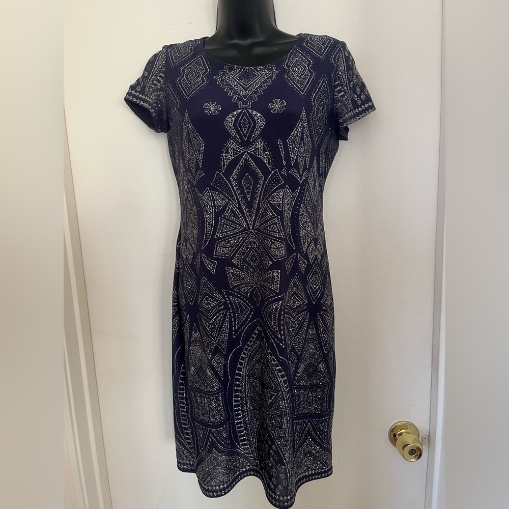 Jump Navy and Silver Patterned Midi Dress